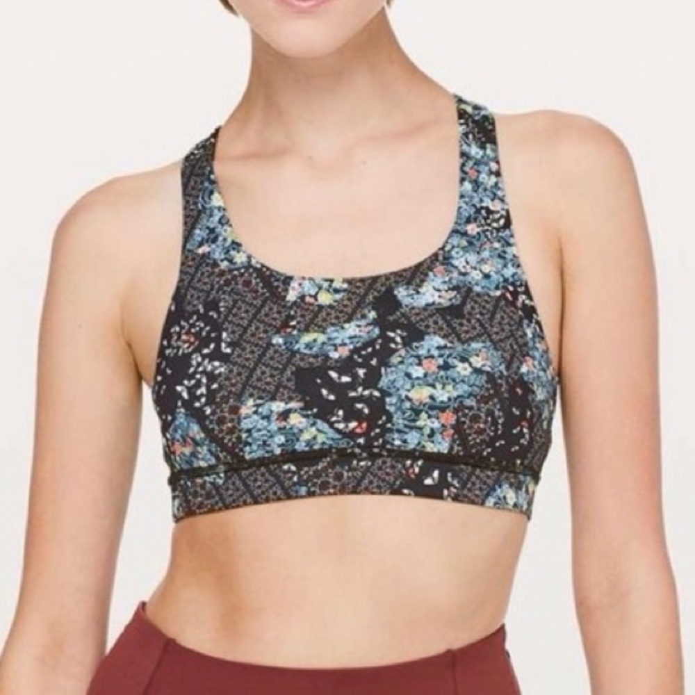 lululemon athletica Black Floral Print Sports Bra